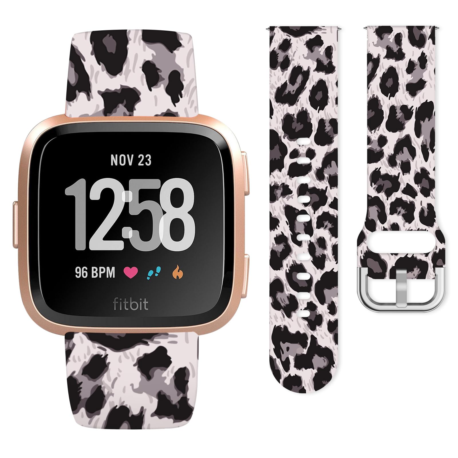 Vozehui Beige Leopard Silicone Straps for Fitbit Versa/Versa 2/Versa Lite, Soft Unique Printing Technology, Waterproof Durable Adjustable Easy Install Comfortable Replacement Band for Women Men — image 1