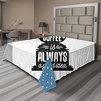 Vista 1 de Ambesonne Saying Flat Sheet, Coffee Maker Silhouette with Coffee is Always an Idea Grungy Typography, Soft and Comfortable Top Sheet Decorative