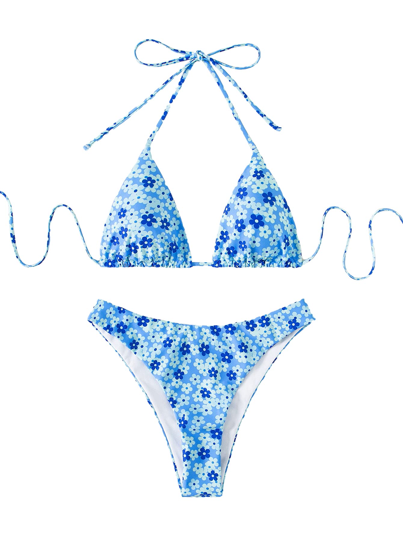 SOLY HUXWomen's Floral Print Halter Triangle Tie Side Bikini Bathing Suits 2 Piece Swimsuits