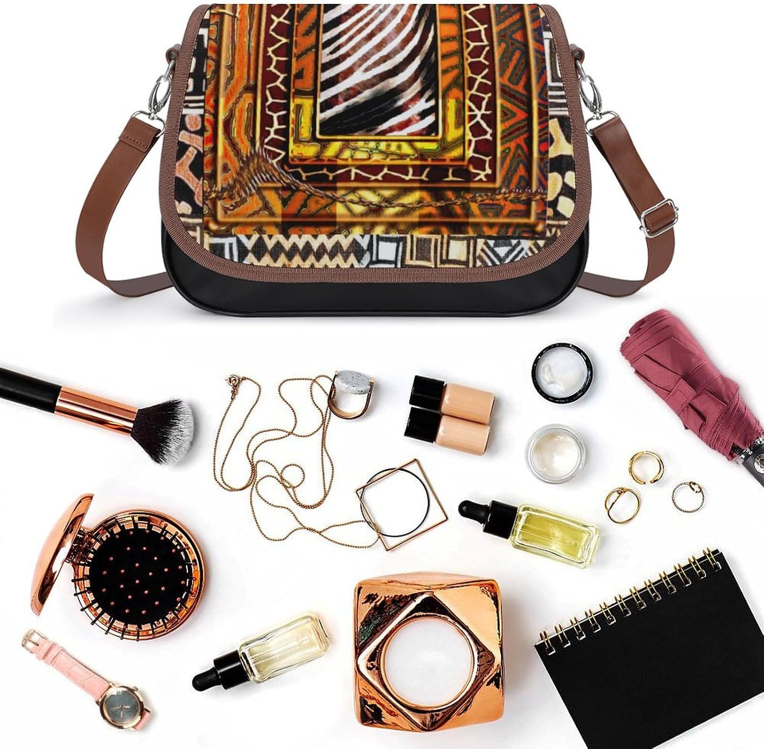 Afrocentric Pattern Print 1Women's Faux Leather Crossbody Bag, Waterproof Wrinkle-Resistant Shoulder Bag with Detachable Strap, Large Capacity Casual Handbag, Fashion Daily Purse for Shopping Work Da