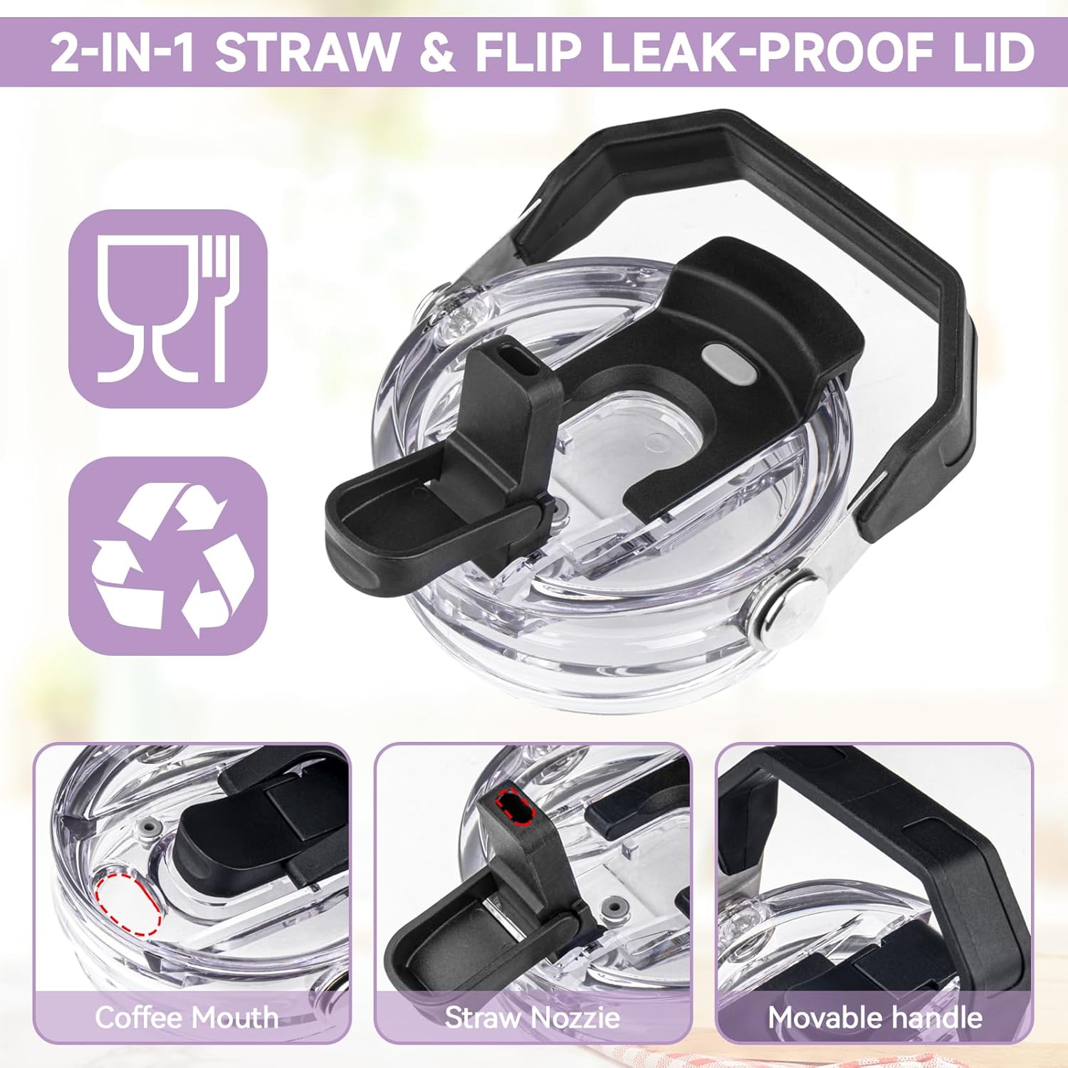 20oz Tumbler with Handle and Flip Straw Lid Double Wall Insulated Travel Coffee Mug Stainless Steel Vacuum Coffee Tumbler Cup for Hot and Cold Drinks Leak-proof&BPA-free(20oz,Light purple Navy blue) - Image 6