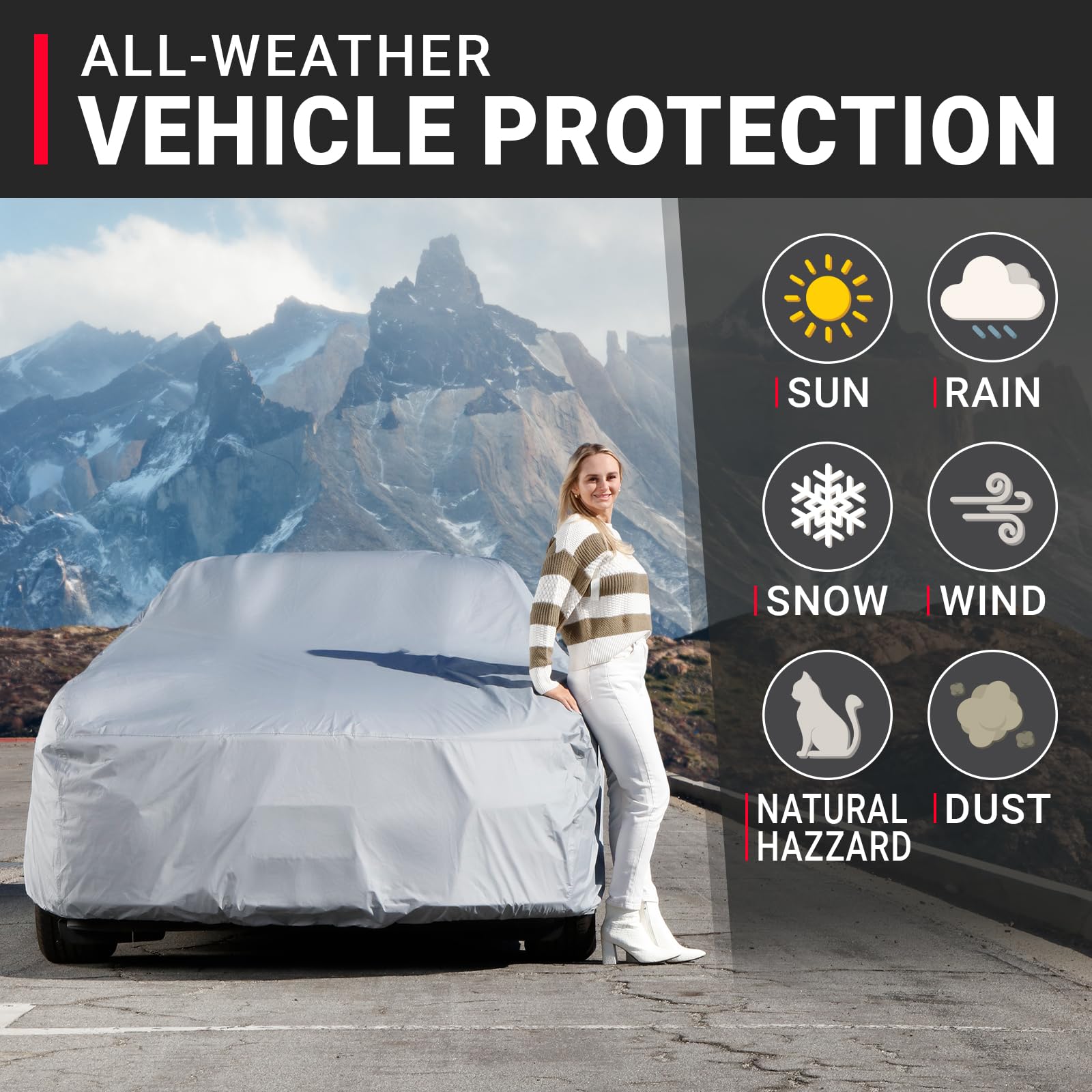 Housse De Voiture Étanche Toutes Saisons - Protection UV, Pluie, Neige, Poussière - 7 Tailles (S à XXL)