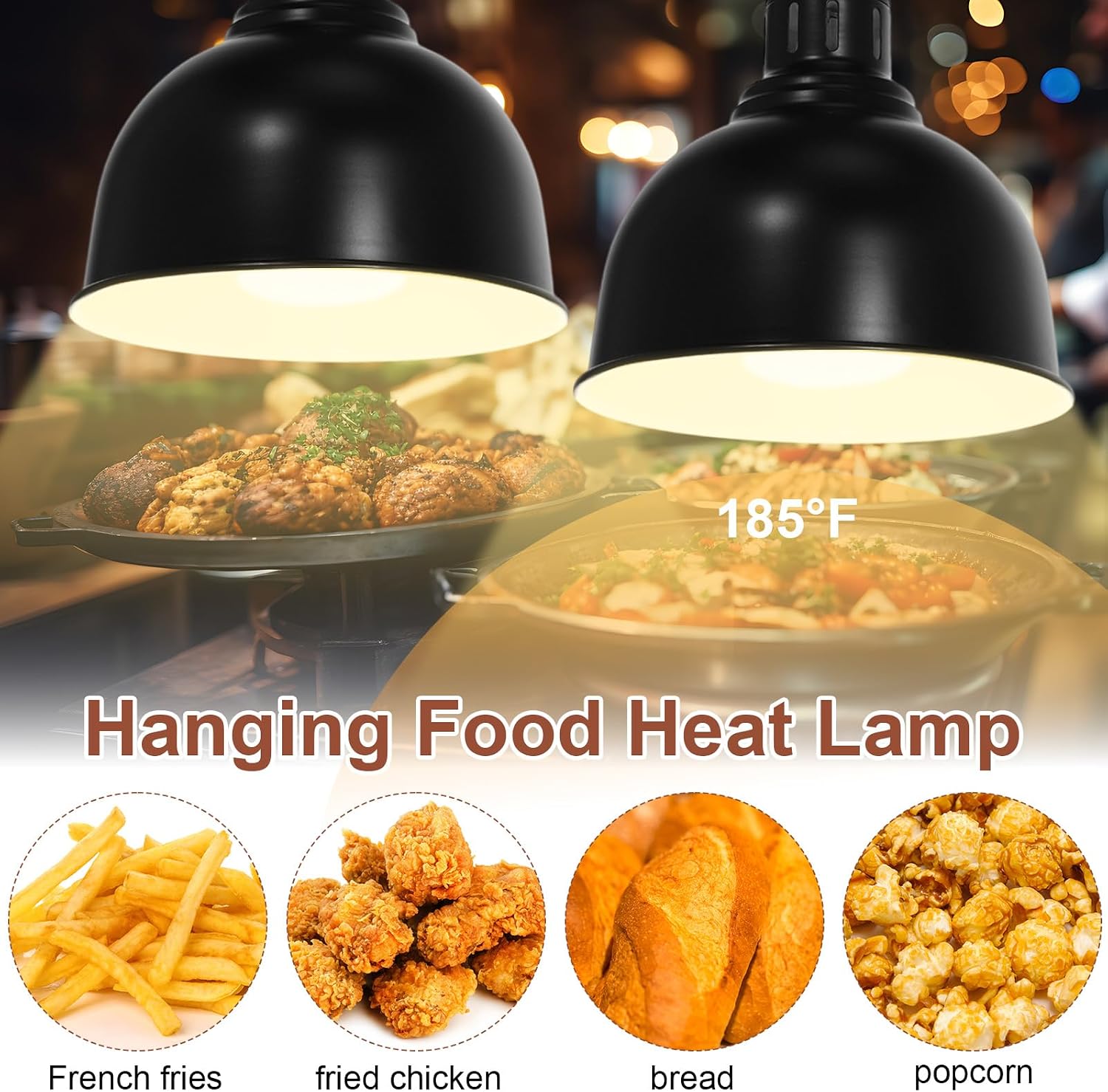 Nuanchu 2 Pack Hanging Food Heat Lamp Retractable with 250w Heating Bulb Commercial Infrared Food Service Warmer Fry Heating Light for Buffet Restaurant Kitchen Use (Black,Dia 25cm)