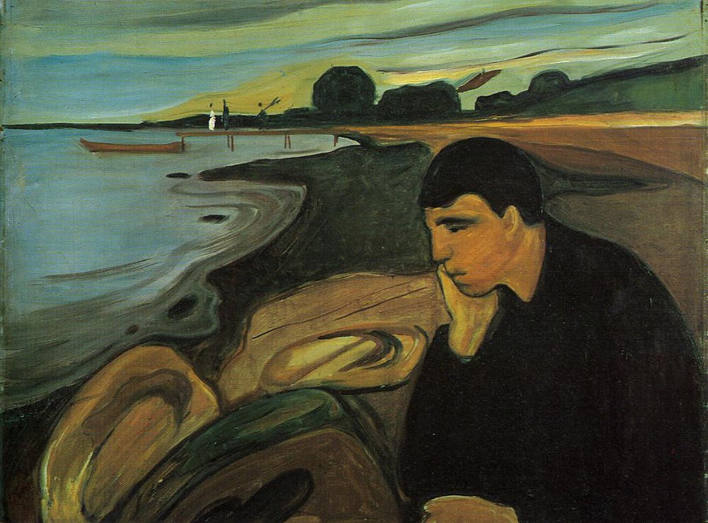 Edvard Munch Melancholy impression de conservation haut de gamme et son cadre de bois marron