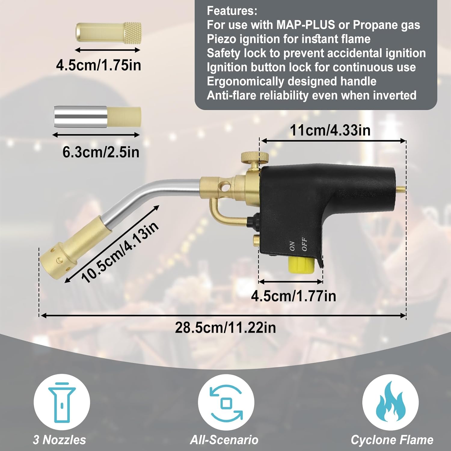 Wadoy Propane Torch Head Kit with 3 Nozzles, High Intensity Trigger-Start Soldering Torch Compatible with Bernzomaticc MAPP Propane for Soldering, Brazing, Welding, Map Gas Torch Head TS8000