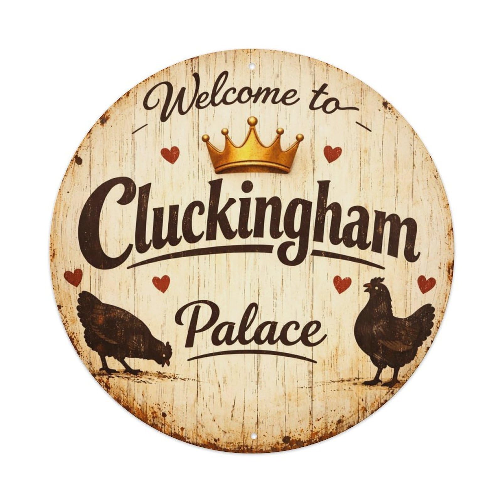 Jdyansheng Vintage Welcome To Cluckingham Palace Sign Tin Sign Metal Poster Metal Signs For Home Man Cave Bar Cafe Kitchen Laundry Room Wall Decorations 8X8 Inches