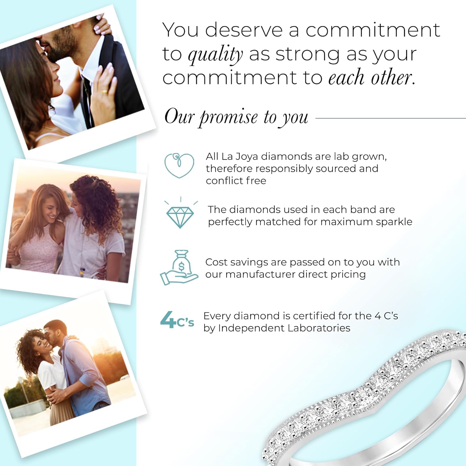 La Joya Diamond Wedding Bands for Women | 1/6-1/2 CTTW V Shaped Lab Grown Diamond Ring for Her | 10K White & Yellow Gold | GH Color VS SI Certified by Gemmologists