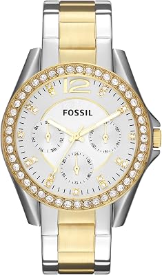 Fossil Damenuhr Riley, QuarzMultifunktionswerk, 38mm 2T Silber/Gold Edelstahlgehäuse mit einem Edelstahlarmband, ES3204