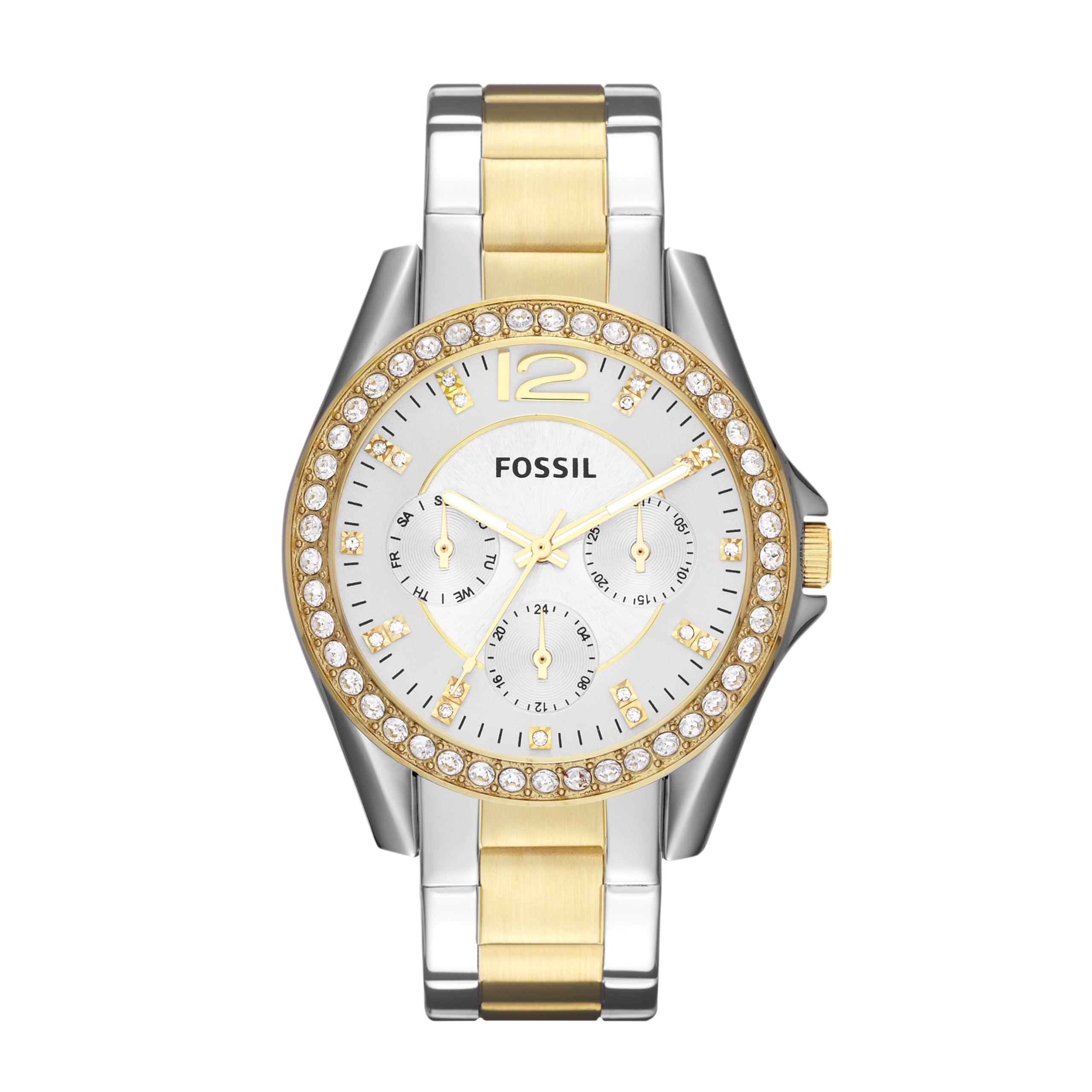 Fossil Montre pour femmes Riley, mouvement quartz multifonctions, 38mm 2T Boîtier en acier inoxydable argenté/doré avec bracelet