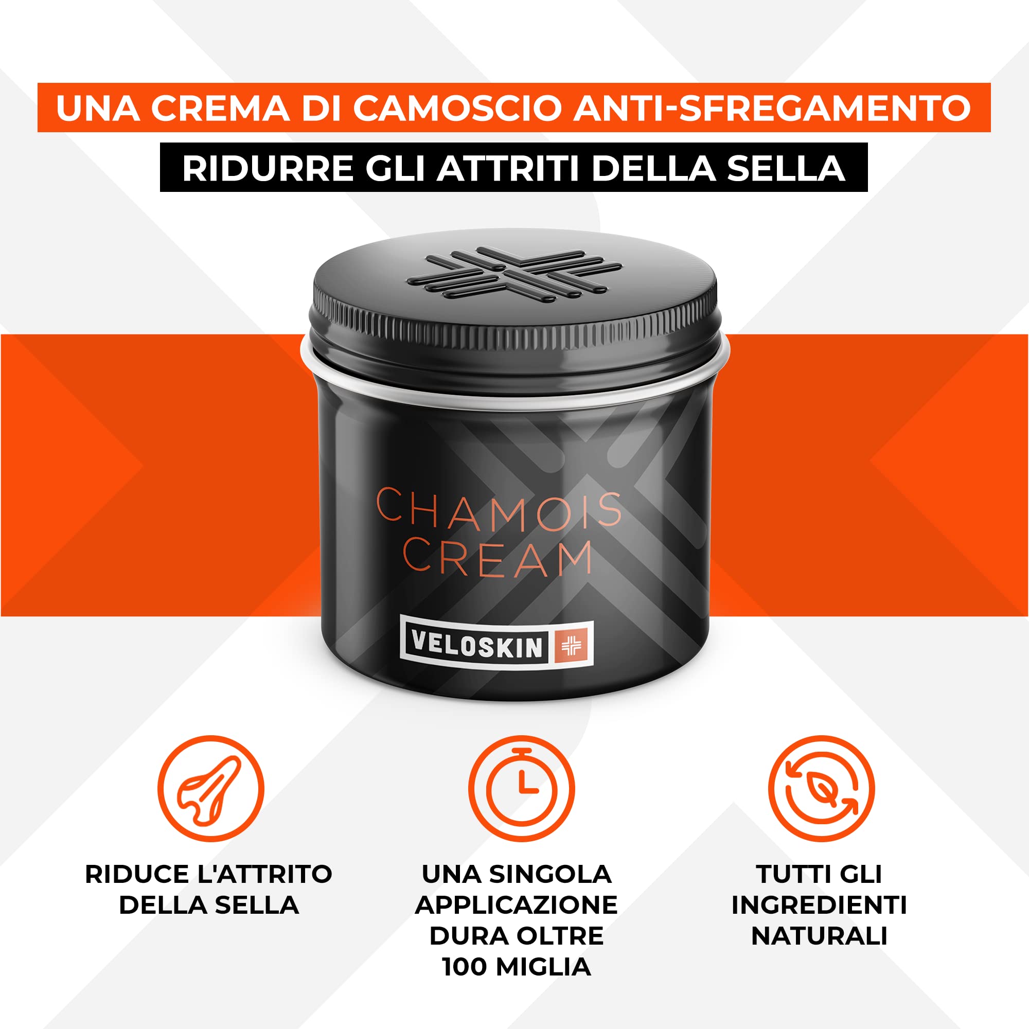 Crema premium Chamois Cream di VeloSkin per ciclisti | Antisfregamento, con ingredienti vegan di origine naturale - Pensata dai ciclisti, ideale per uomo e donna (150 ml)