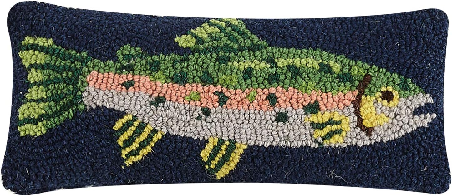 Peking Handicraft 30TG462C05OB Blown Filled Hook Throw Pillow, 12-inch Length, Wool and Cotton (Trout)