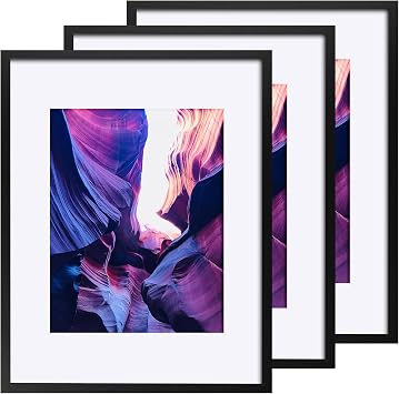 12x16 Frame 3 Pack,Large Wall Gallery Poster Frames,Black | Fits 8.5x11 Photos with Mat or 12x16 without Mat,12x16 picture frame for Horizontal or Vertical Wall Mounting