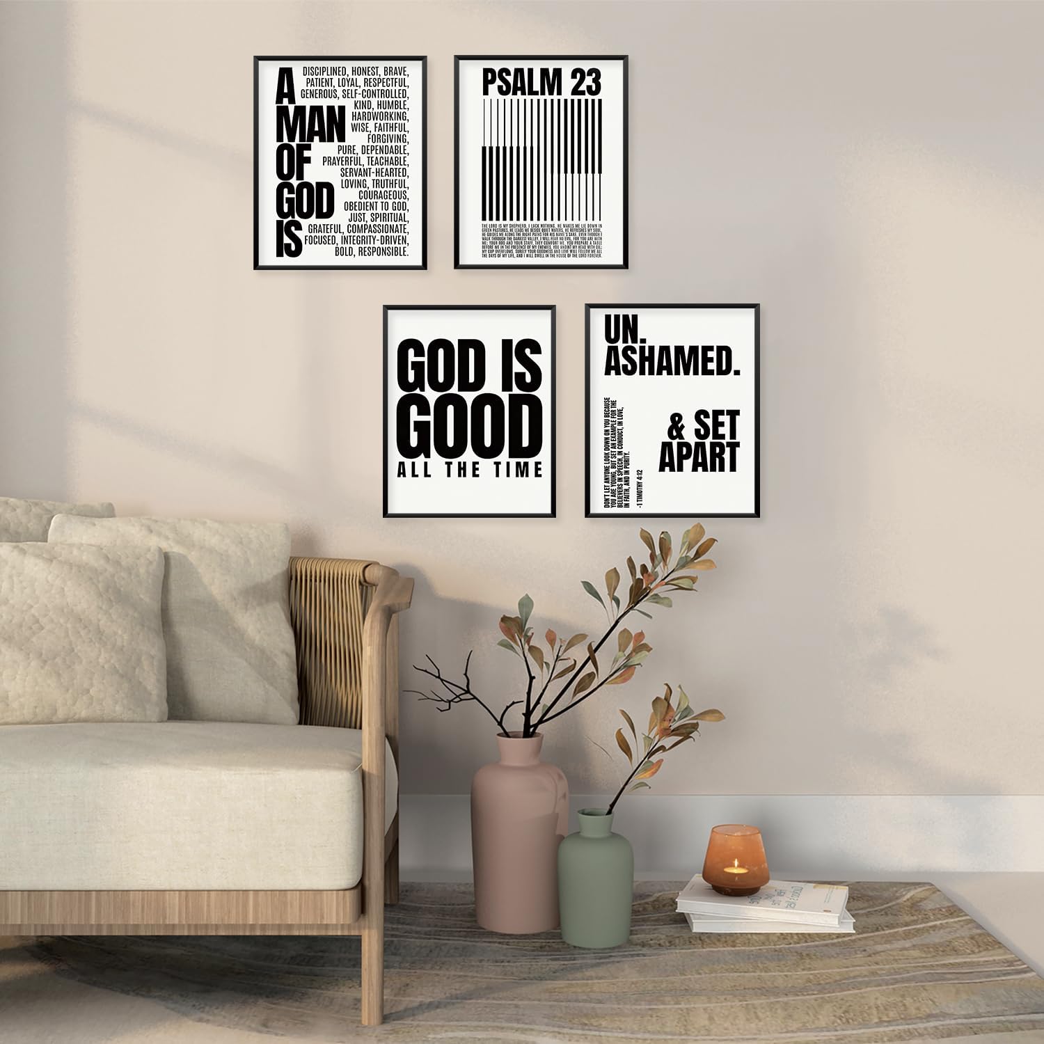 Locomiss Black And White Christian Wall Art Decor, Modern Bible Minimalist Jesus Scripture Art Wall for Men, Inspirational Bible Posters for Bedroom Office Living Room Decor,Set of 4 (8x10 Unframed)