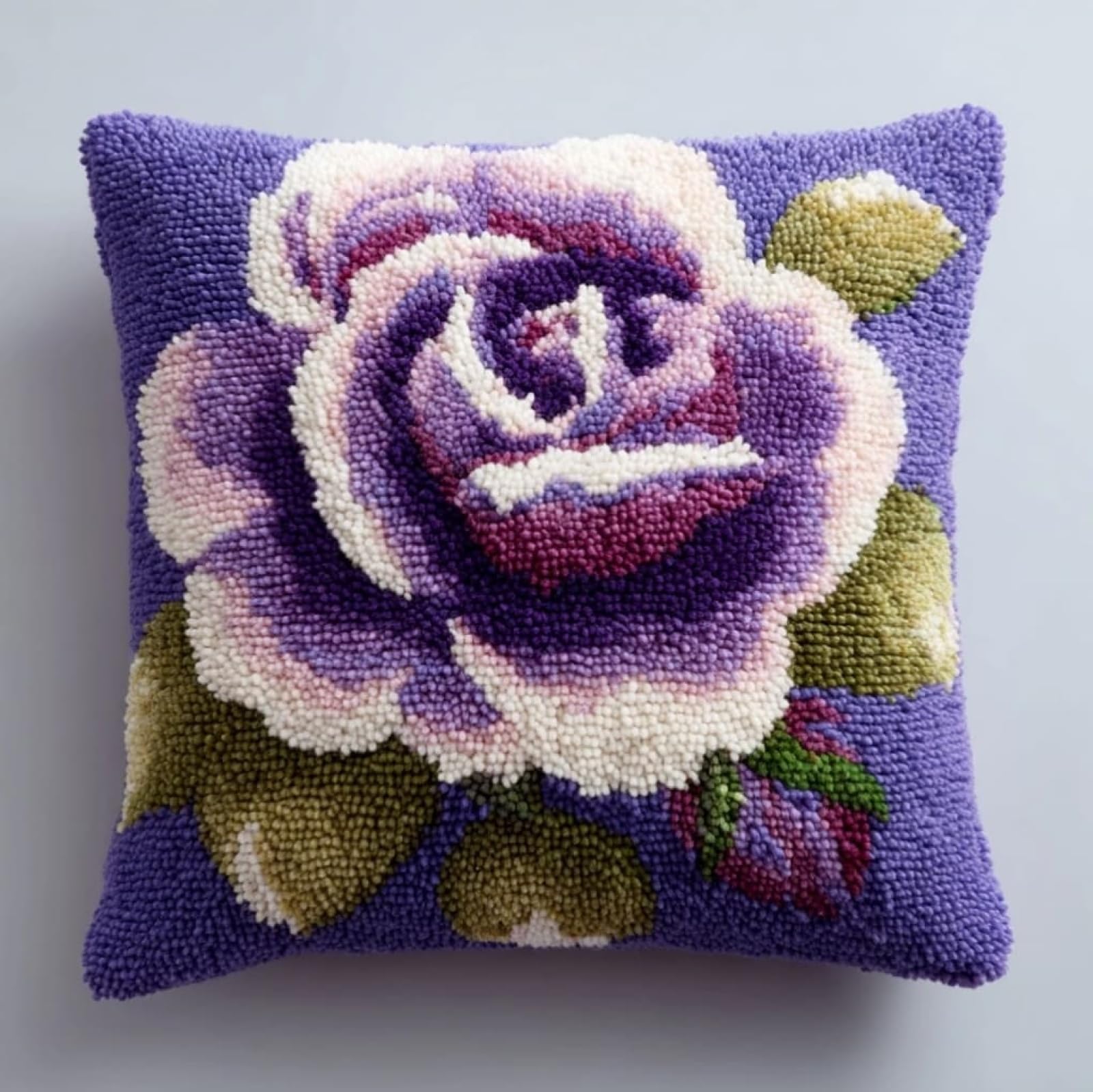 Wallustrioaw Purple Roses 3D Pillow Latch Hook Embroidery Kits 17X17in,