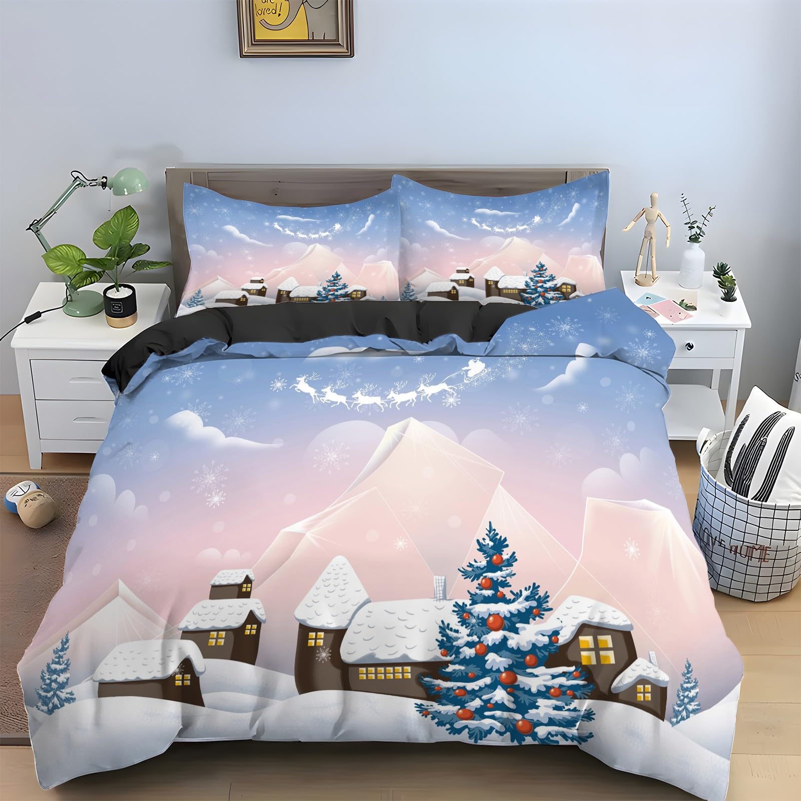Parure de lit 90x190 Arbre de Noël KG1514 avec housse de couette et taies d'oreiller