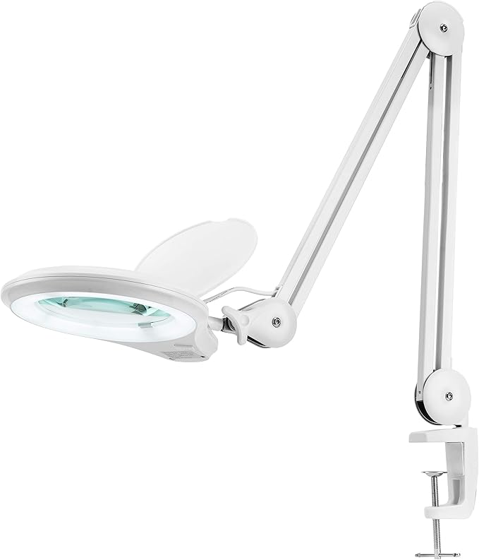 Neatfi Neatfi (New Model Bifocals 1,200 Lumens Super LED Magnifying Lamp with Clamp, Dimmable, 60 Pcs SMD LED, 5 Inches Diameter Lens, Adjustable Arm (5 Diopter + 20 Diopter, White)