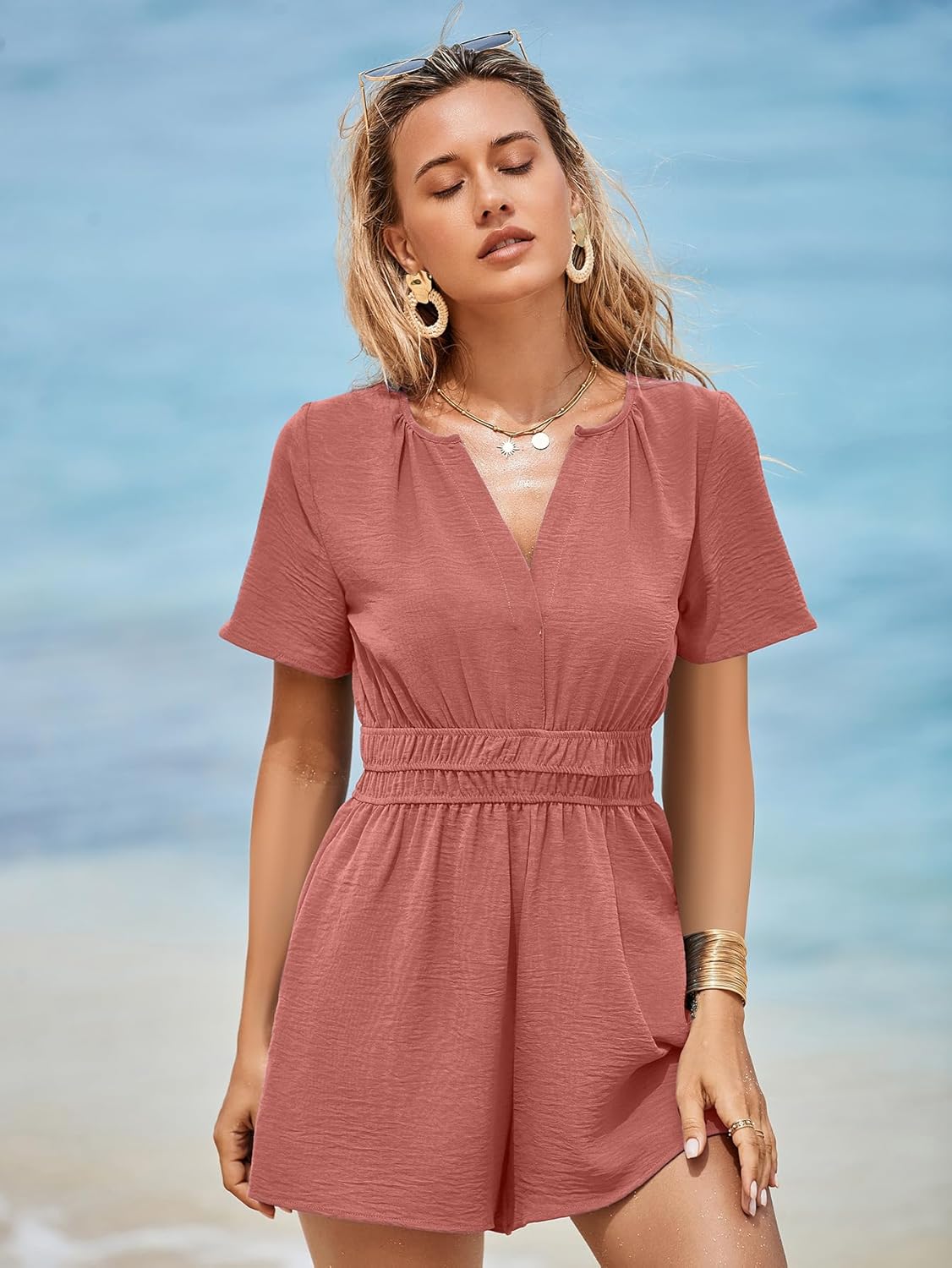 Simplee Women's Summer Dressy Casual Short Sleeve Cute Rompers Empire Waist Flowy Dress - Image 5