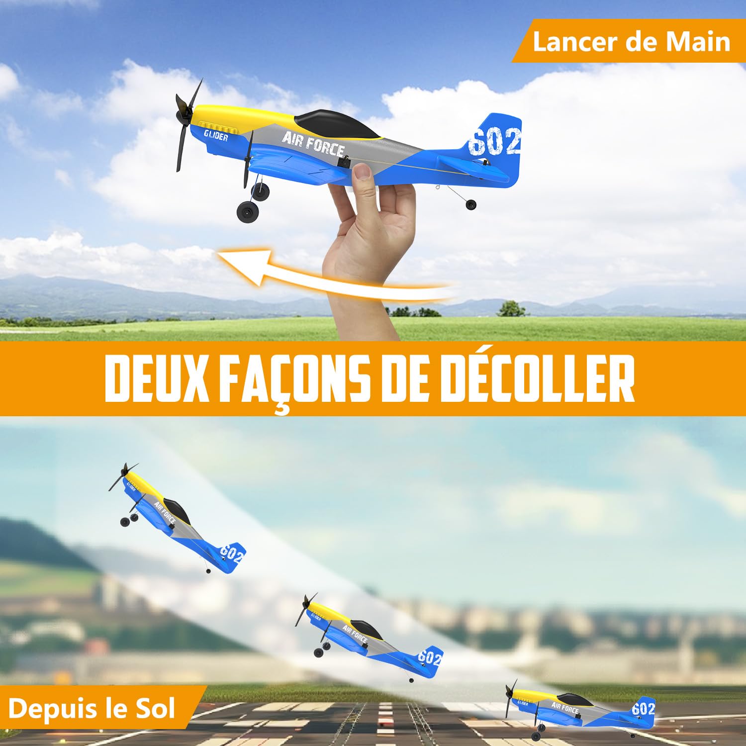 HAWK'S WORK P-51D Mustang 3 Canaux Avion RC Télécommandé Prêt à Voler 2,4GHz Gyro Stabilisateur 6 Axes