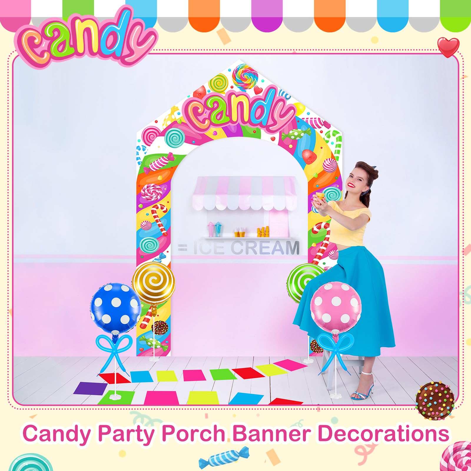 3-Piece Candyland Birthday Party Banner Set - Colorful Glitter Sweet Candy Decor For Birthday & Baby Shower - View #13