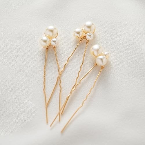 Miniatura 6 de SWEETV Horquillas para el pelo de novia, tocado de perlas para novias, damas de honor y niñas de flores, 3 pinzas para el pelo de boda y piezas