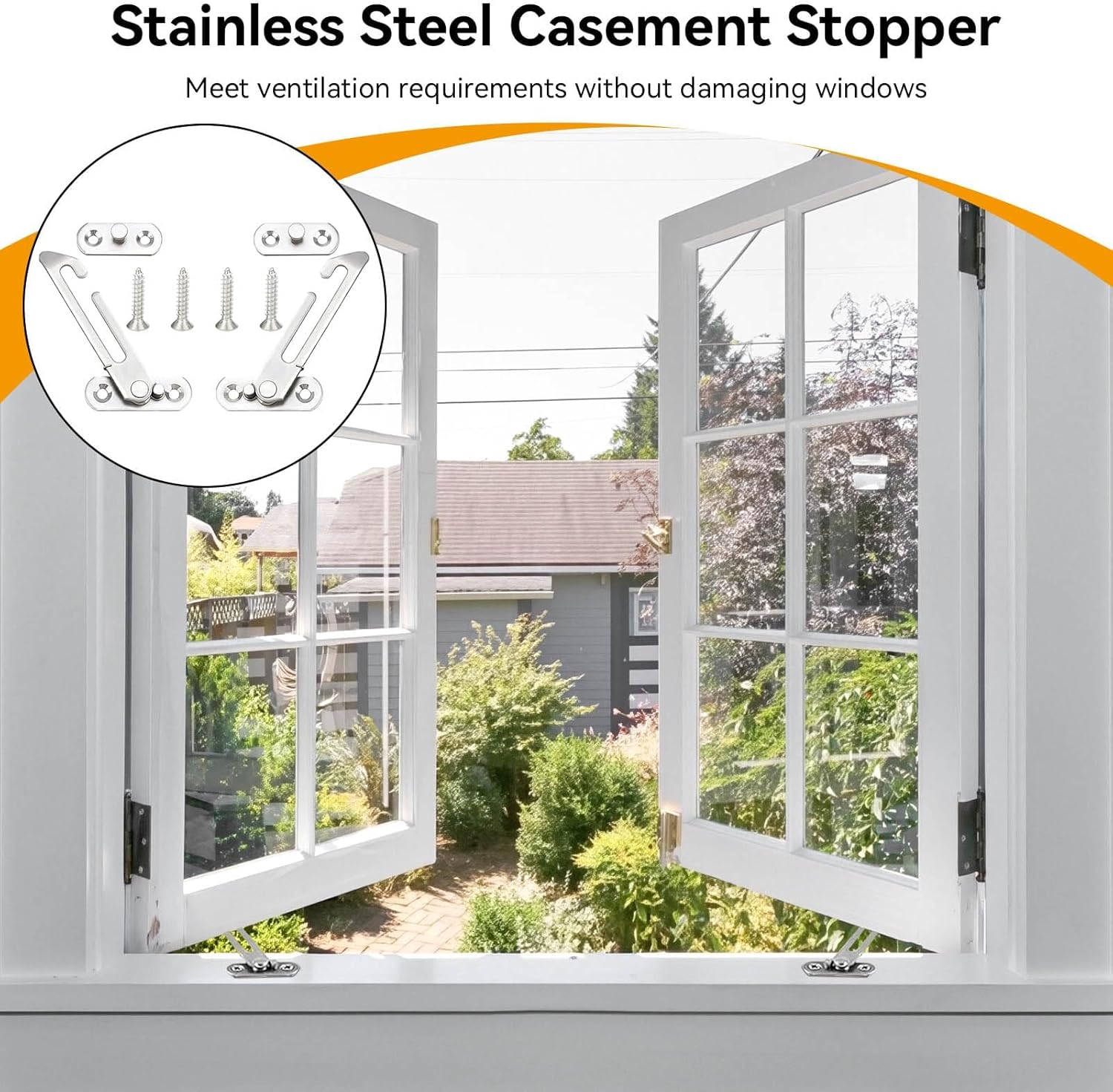 4PCS 304 Stainless Steel Window Limiter, Casement Window Restrictor Stopper with Key Opening Angle Safety, 2 Left 2 Right Window Opening Restrictor Lock Hardware Accessories for Home School