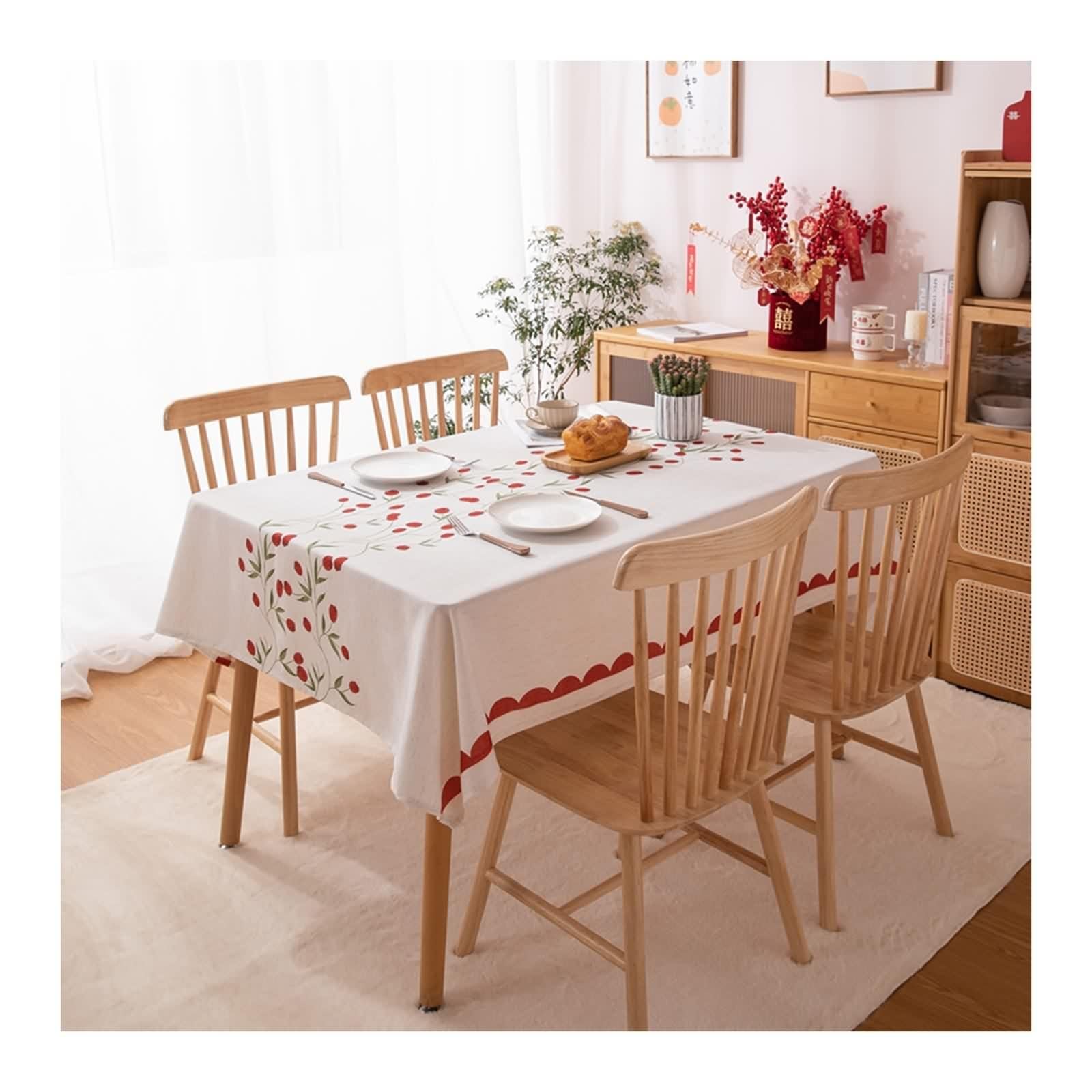 Tovaglia Rettangolare Rossa, Tovaglia Soggiorno Elegante Poliestere Fiore Stampato Copritavolo 130X220CM per Compleanno Festa Matrimonio