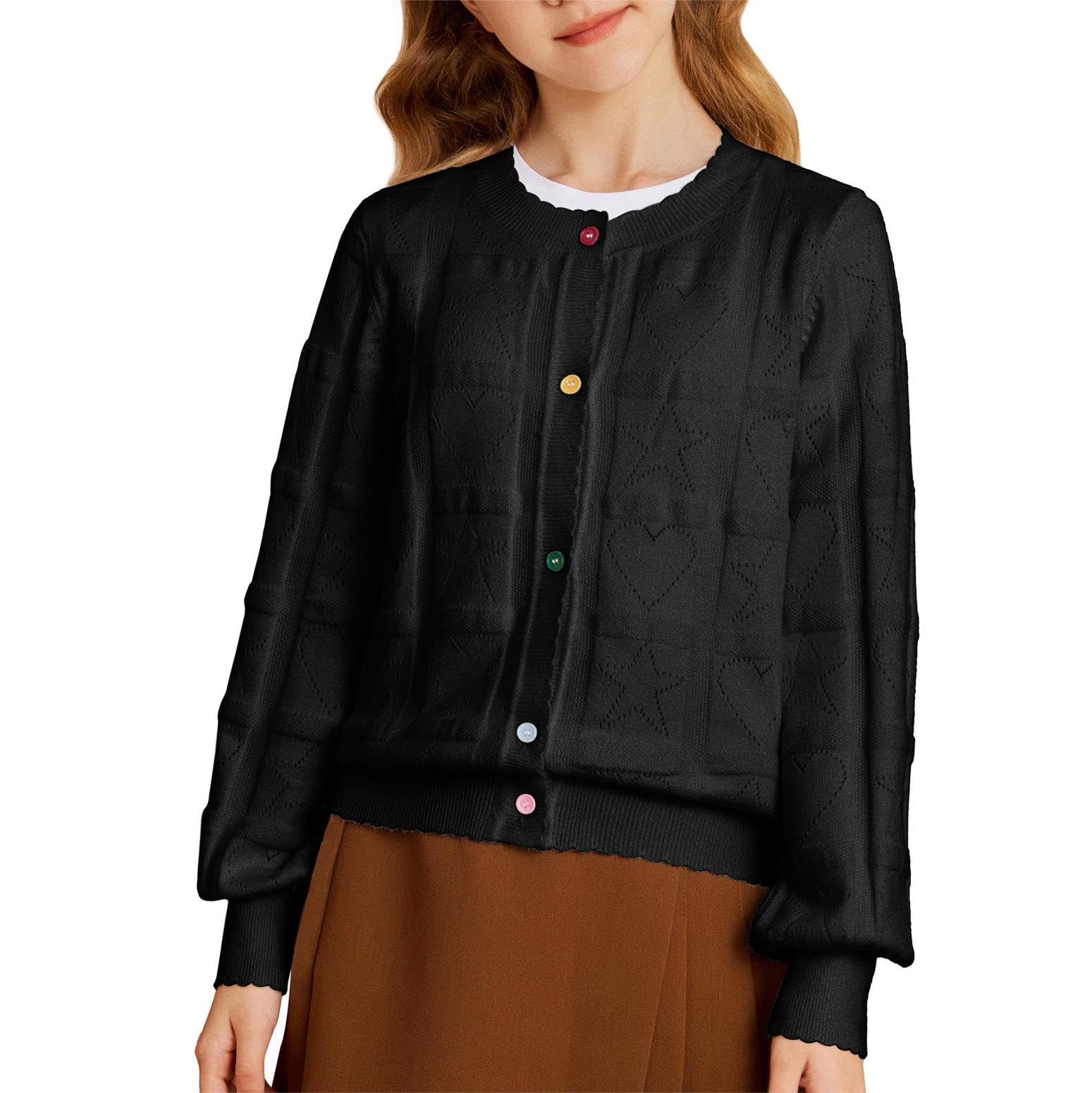 GRACE KARIN Niñas Bolero Cardigans Manga Larga Algodón Cuello Redondo Cardigan Con Botones