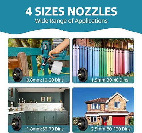 Miniatura 8 de Pulverizador de pintura, pistola de pulverización HVLP de 850 W con recipiente desmontable de 47.3 fl oz, pulverizadores de pintura eléctricos con 4