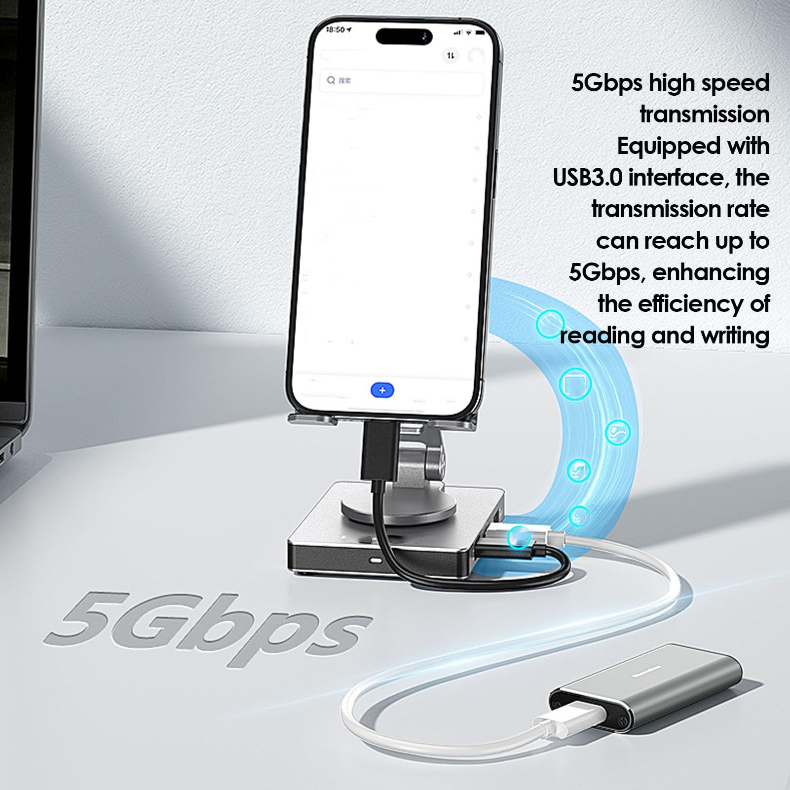 Tosuny Supporto per Tablet con Hub USB C 8 in 1, Supporto per Tablet in Alluminio con Docking Station, Base Girevole a 360°, HDMI 4K, Ricarica PD da 100 W, USB 3.0, RJ45, Audio da 3,5