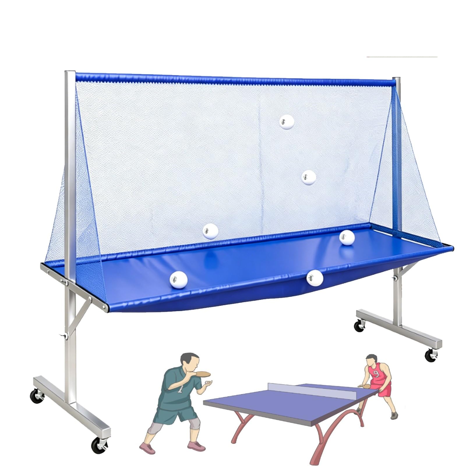 Tischtennisnetz, for 72 Bis 82 Zoll Große Tische (210 X 50 X 142 Cm), Verdickter Metallrahmen + Elastisches Netz + Oxford-Gewebe, Mit Universalrad, Einfaches Sammeln Des Balls(Silver)