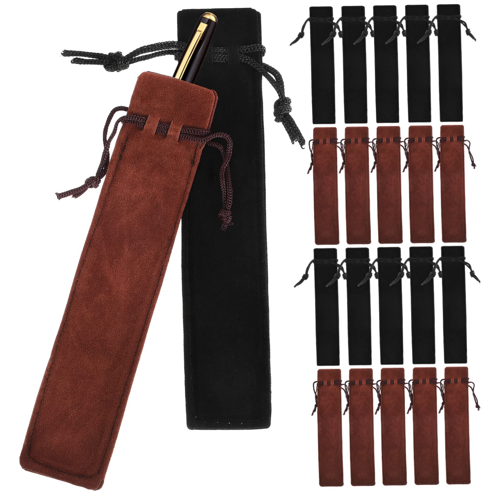 20 Stifttaschen Aus Samt Mit Kordelzug – Weiches Etui Für Stifte, 17,5 X 3,5 Cm, Schwarz