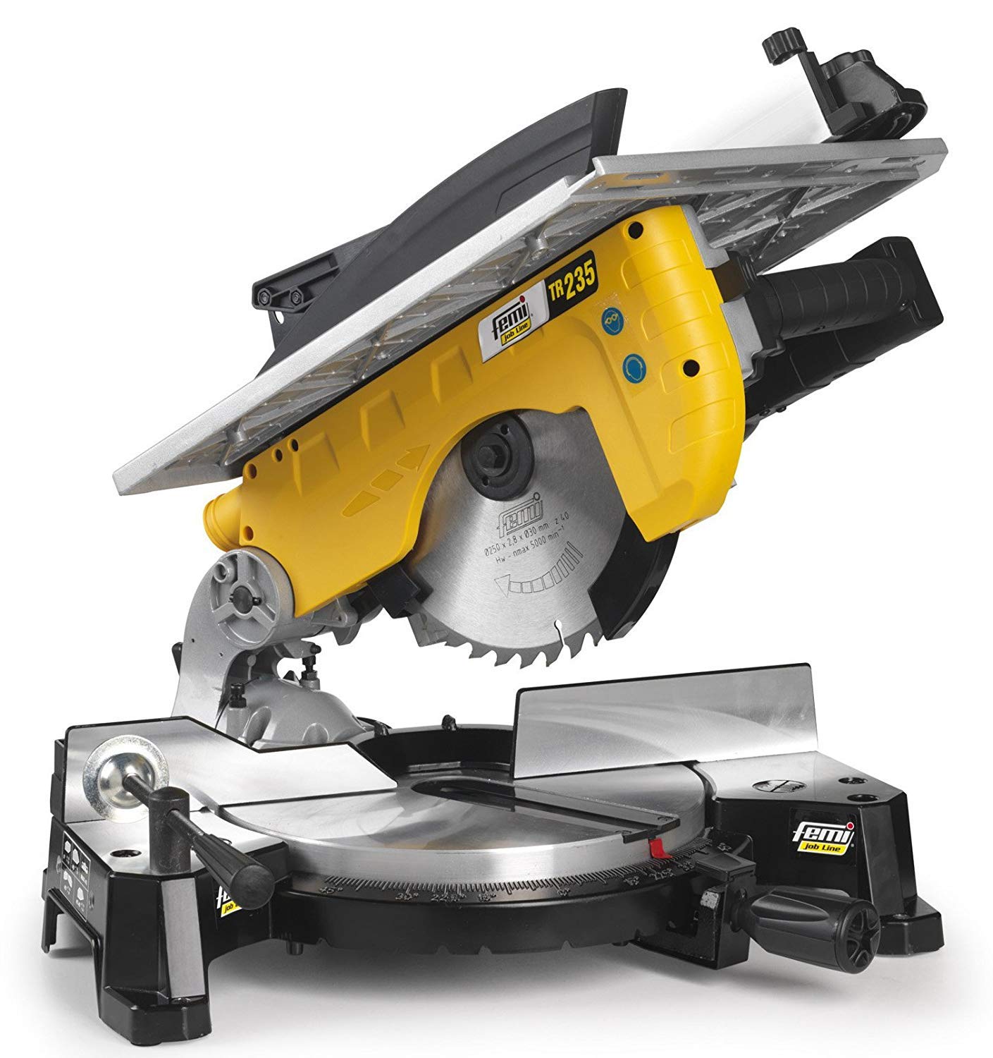 FEMI JOB LINE FM-TR235 - Troncatrice 1800W - 250mm - Legno e Alluminio - Piano Superiore - Morsa Verticale - Struttura in Alluminio Fuso - Compatta e Leggera - Fissaggio con 4 Ancoraggi
