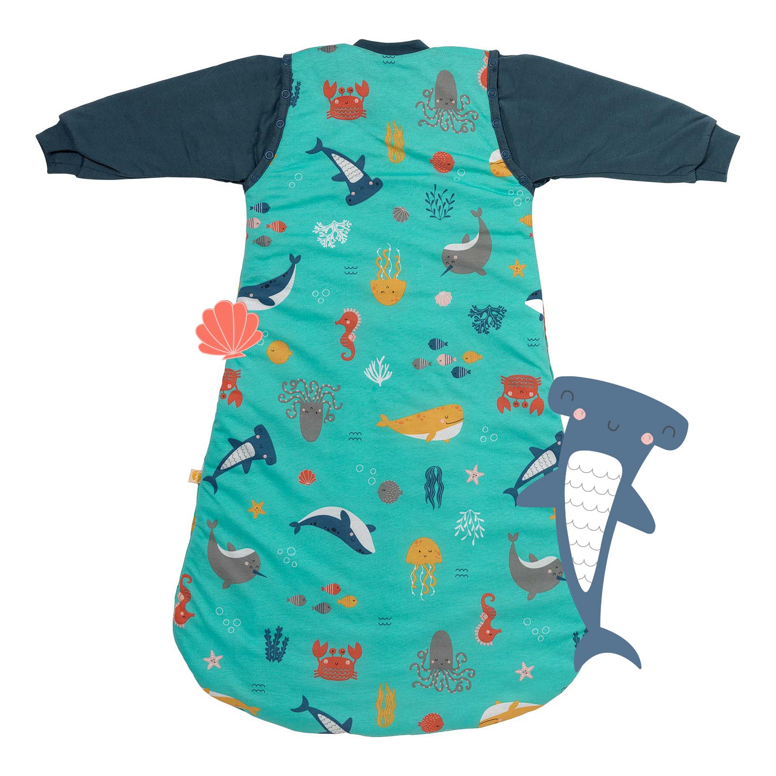 schlummersack Slumbersac Sacco nanna 2.5 Tog 90 cm Animali marini | Sacco nanna annuale 6-18 mesi cotone | Sacco a pelo bambini maniche rimovibili