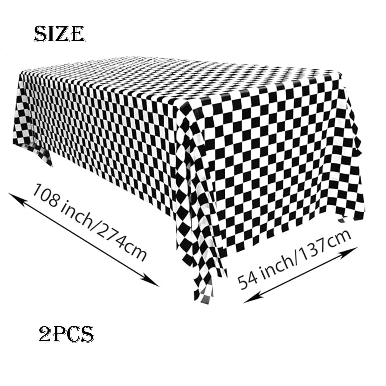 2pcs 137 x 274cm Black White Checkered PVC Table Cloth Wipeable Tablecloths Rectangular,Plaid Tablecloth Plastic Clean Tablecloth Waterproof - Image 2