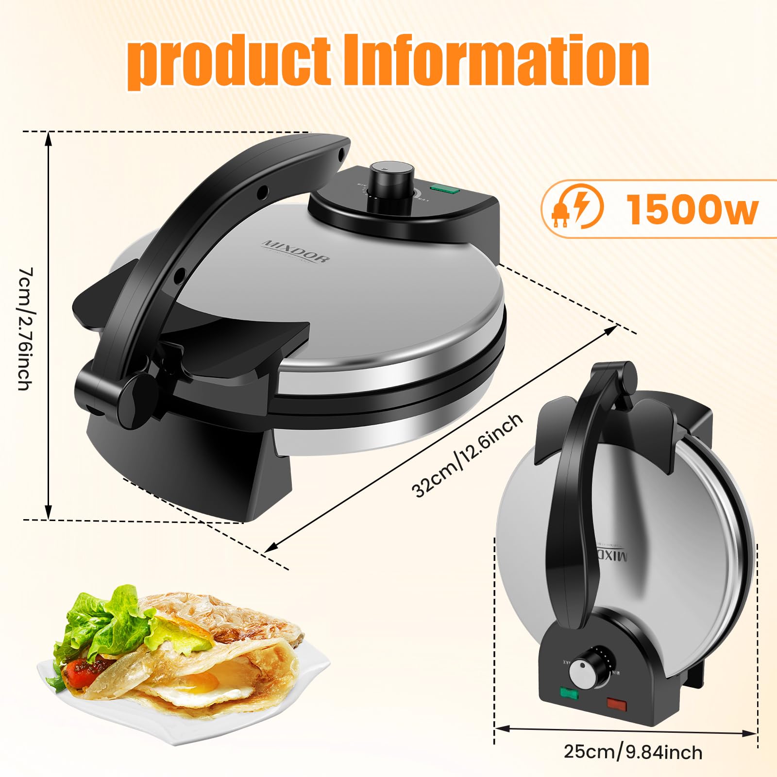 KANBCNG – Macchina Per Tortillas E Chapati Elettrica, In Acciaio Inox Antiaderente, Temperatura Regolabile Fino A 200°C