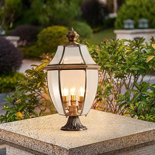Miniatura 5 de Luces de poste al aire libre, poste de valla al aire libre, puerta de estilo europeo, todo cobre, impermeable, luz de pilar para el hogar, villa,