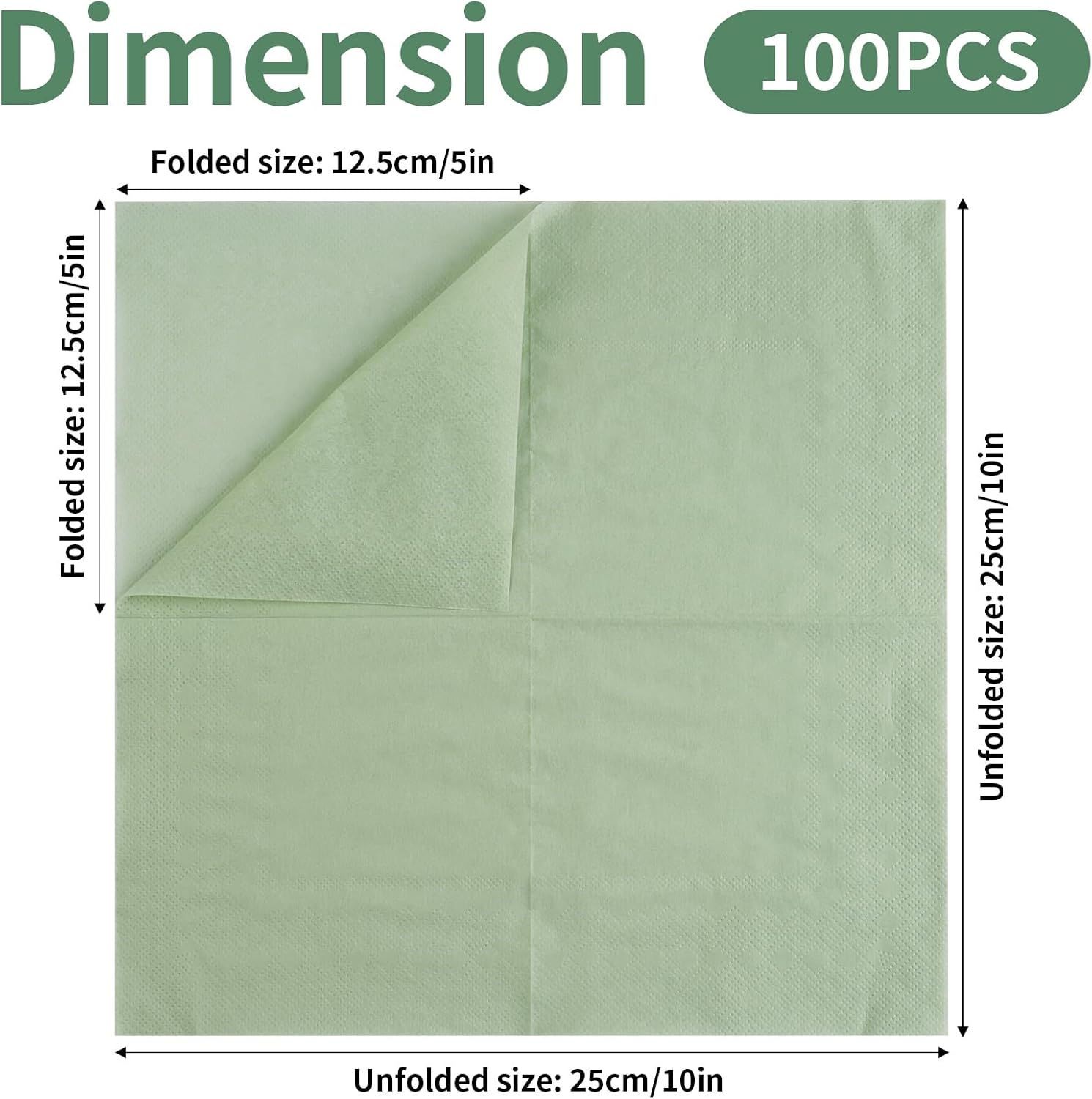 100 Pack Cocktail Napkins, 2-Ply 5x5 Inch Beverage Napkins, Square Edged Disposable Paper Napkins for Wedding, Birthday Party, Dinner, Coffee Bar (Sage Green)