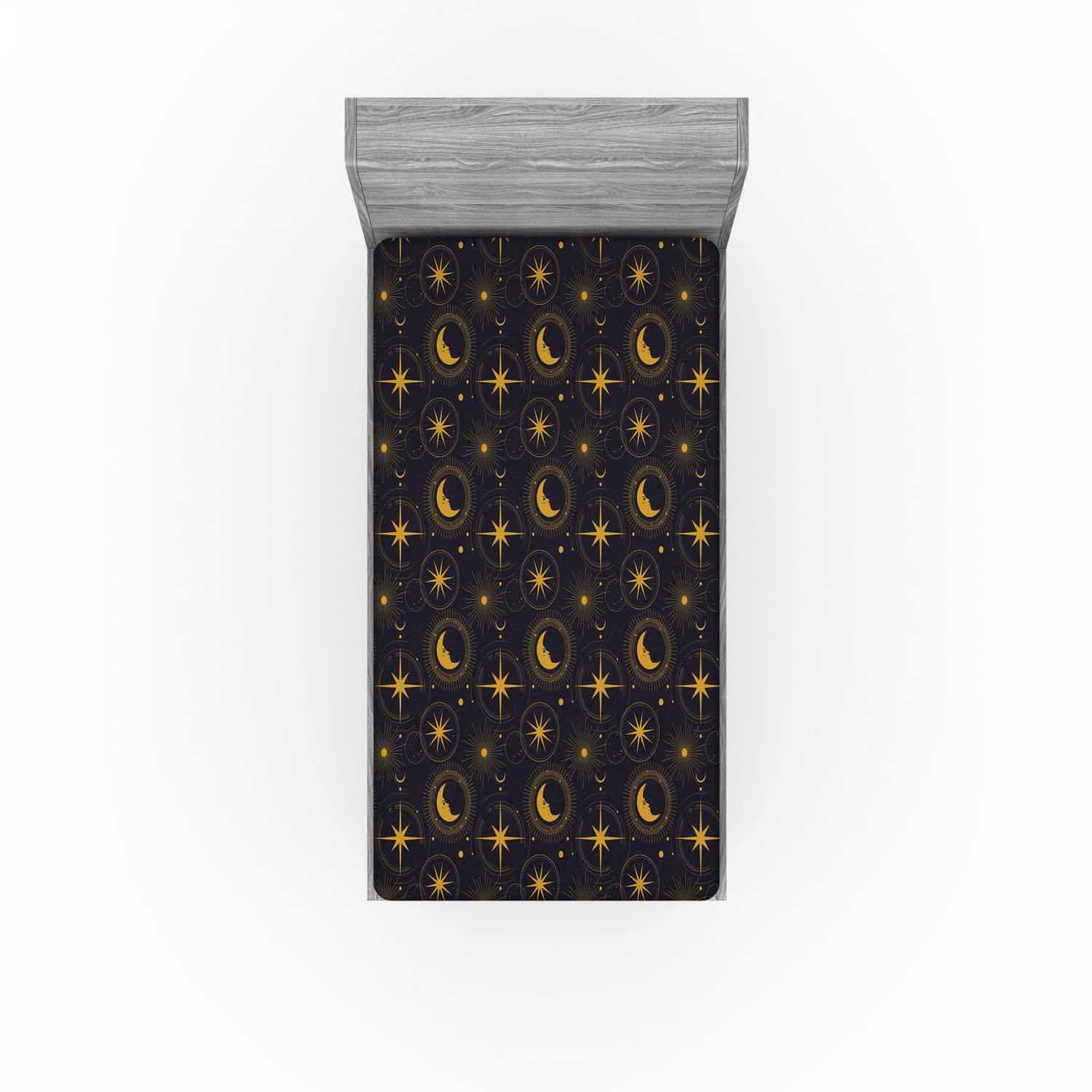 Ambesonne Alchemy 2 Pack Fitted Sheet, Crescent in Night, Bed Cover All-Round Elastic Deep Pockets 2 Pieces, Package Contains 2 Twin Size Fitted Sheets, Indigo and Dark Yellow