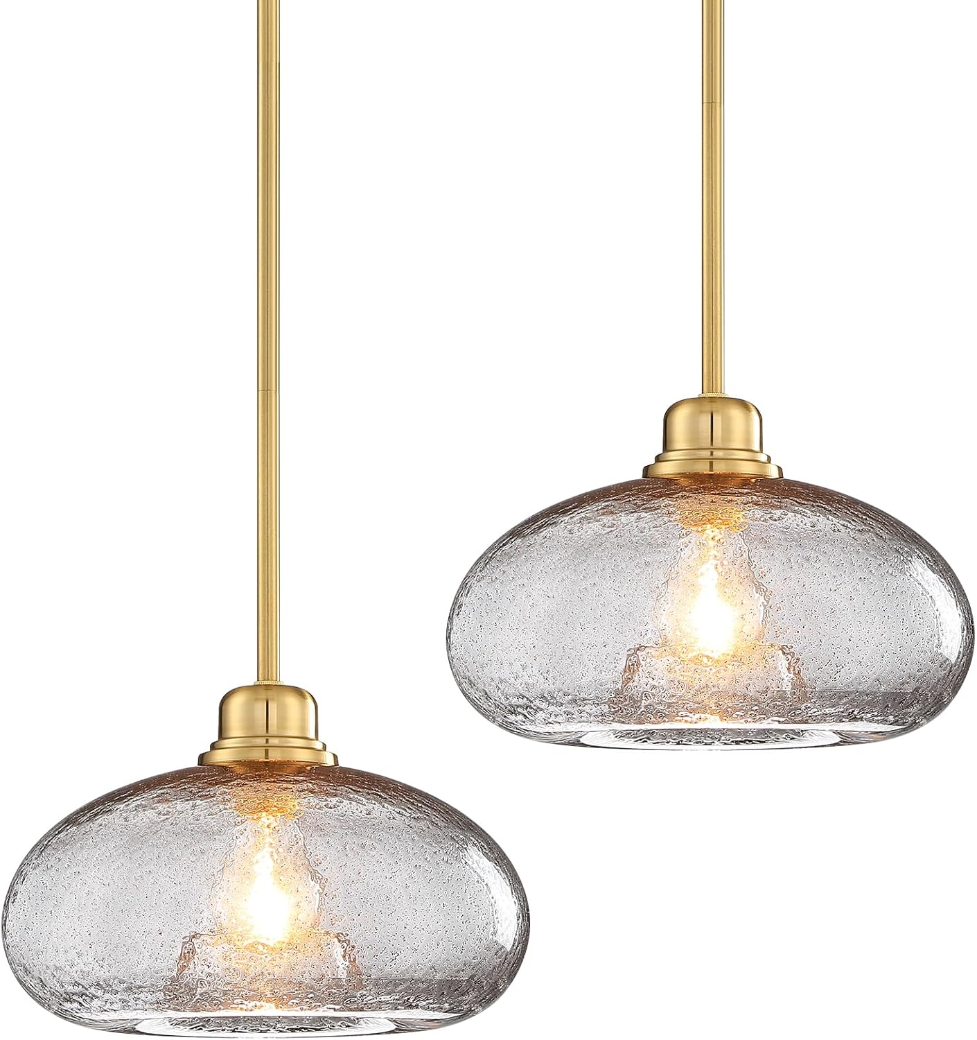 2 Pack 11" Large Pendant Lights Kitchen Island, Modern Gold Hanging Light with Grey Seed Glass Shade,Small Chandelier Lighting for Dining Room,Entryway,DD029-1-H2 Gray 2-Pack