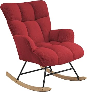 Rocking Chair Teddy Nursing Chair for Baby Room Bordeaux Red