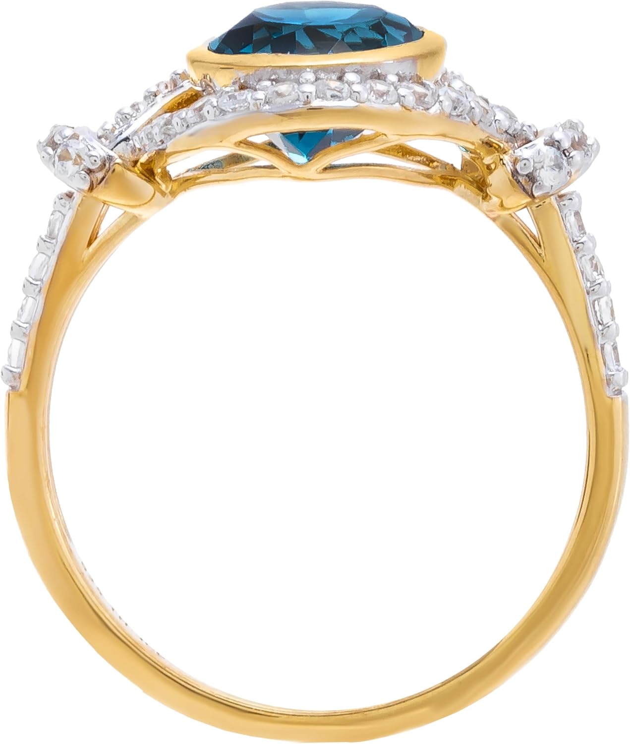 3Ct 925 Sterling Silver Oval London Blue Topaz with Halo White Zircon Two Tone Statement Rings for Women 5-10 - Image 2