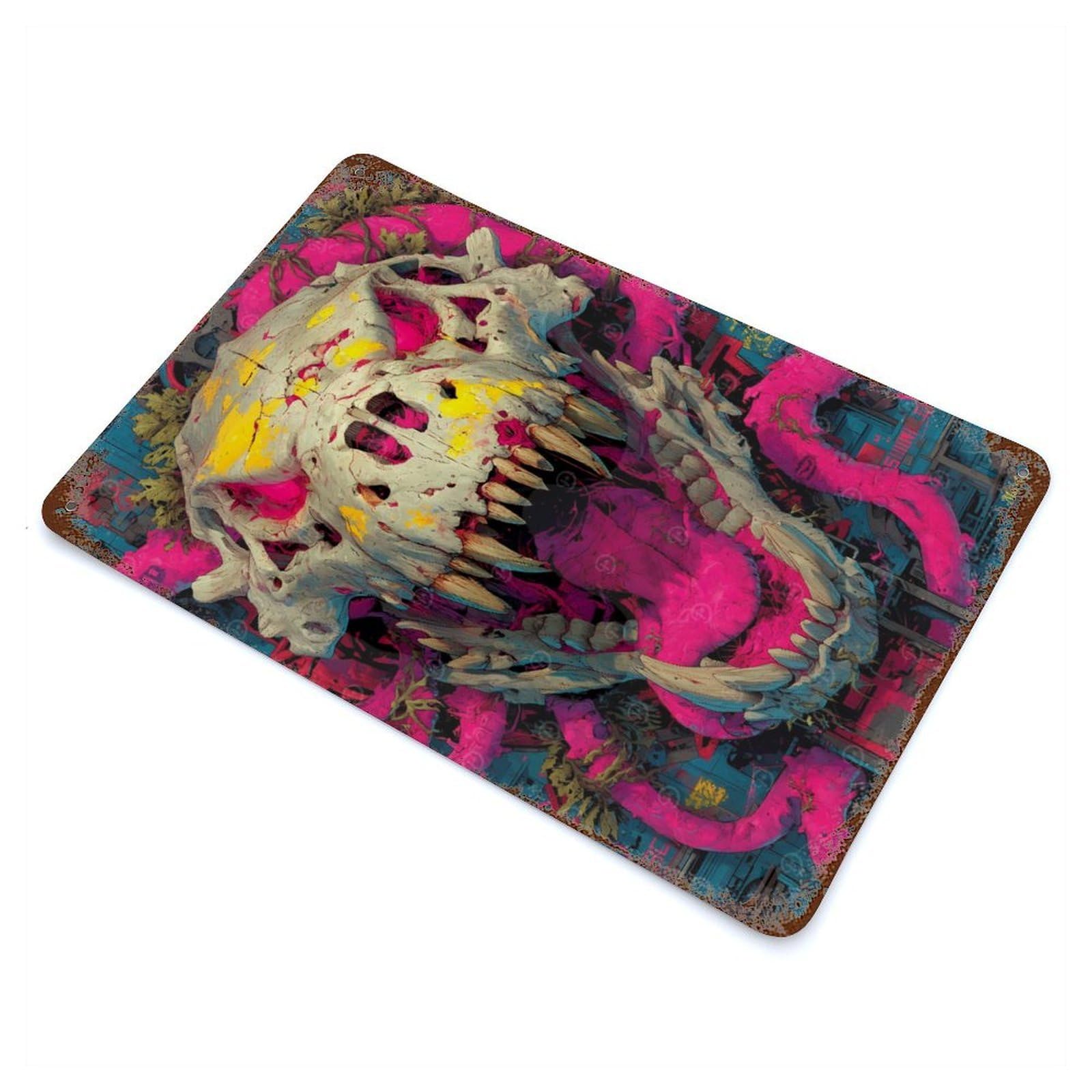 Roar of The Forgotten Beast – Expressionist Fury Skull Rust Effect Tin Sign 11.8"x7.9", Vintage Wall Decor for Garage, Pub Or Kitchen