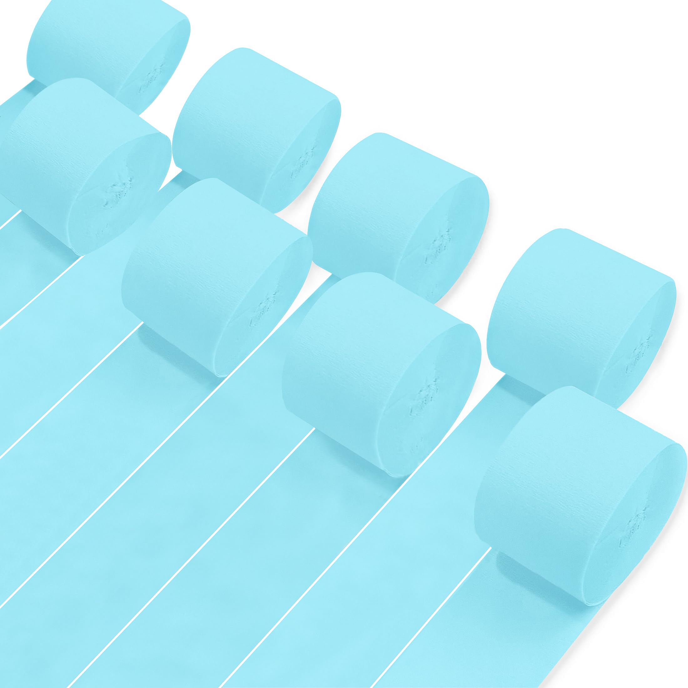 8 Rolls Crepe Paper Streamers, Light Sky Blue Streamers Party Decorations for Baby Shower Birthday Gender Reveal Under The Sea Party