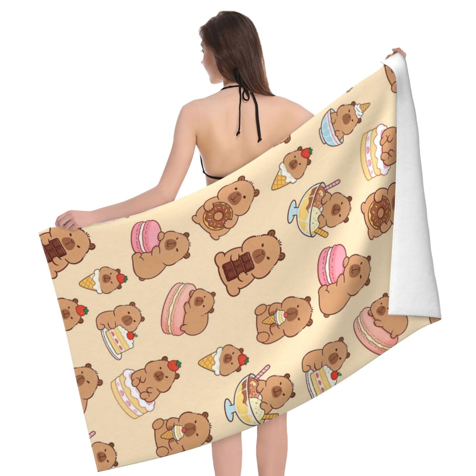 Newhomestyle Cute Capybara Beach Towel, Capybara Pattern Thin Lightweight Soft Bath Towels, Quick Dry Absorbent Microfiber Swim Yoga Pool Beach Accessories, 30x60 Inch/ 77X153cm โ image 1
