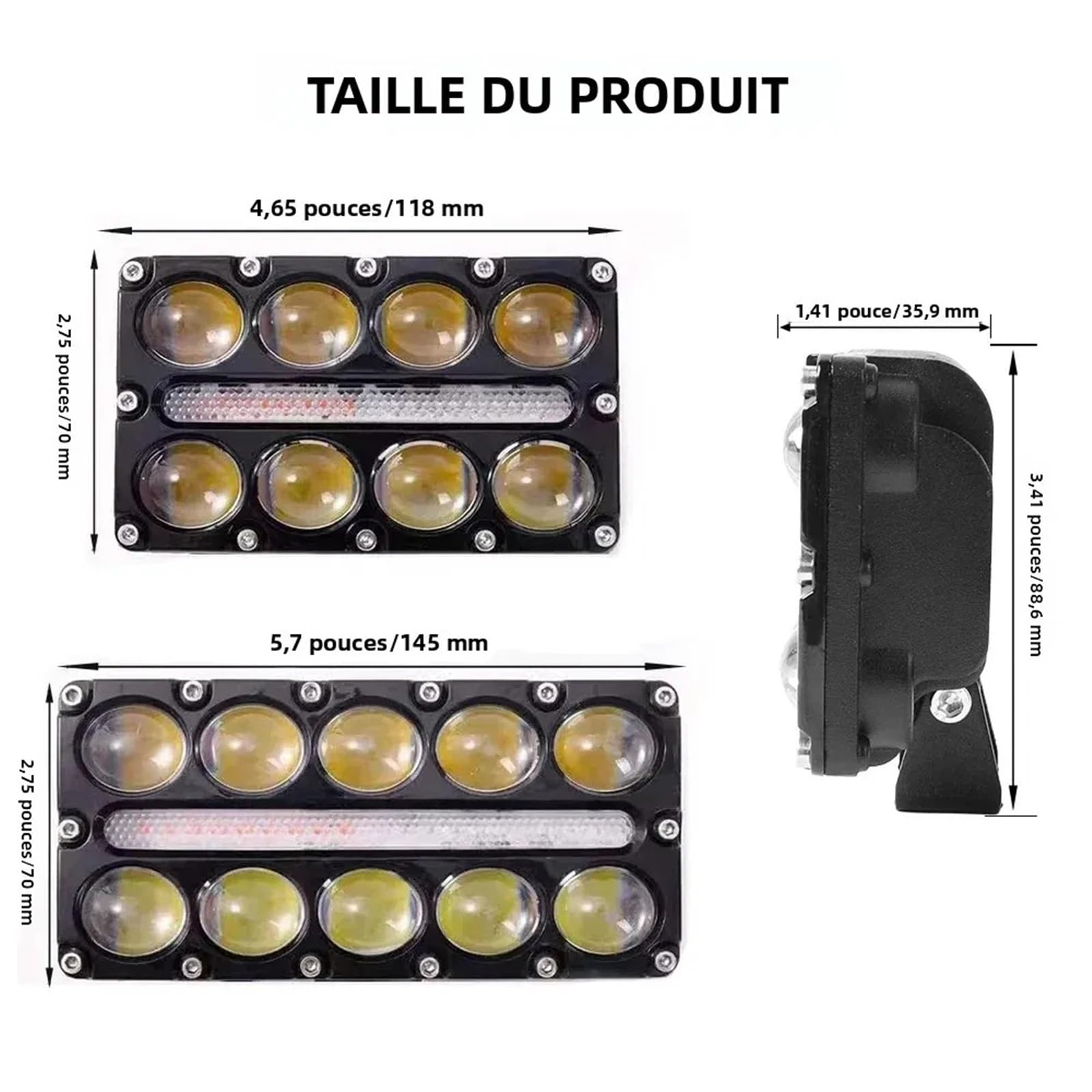 Światła drogowe Robocze Światło Przeciwmgielne LED 8 10 Len | Pomocniczy Projektor Reflektorów Stroboskop Migający 3000k Bursztynowy DRL 12V 24V(2pcs 8 Lens)