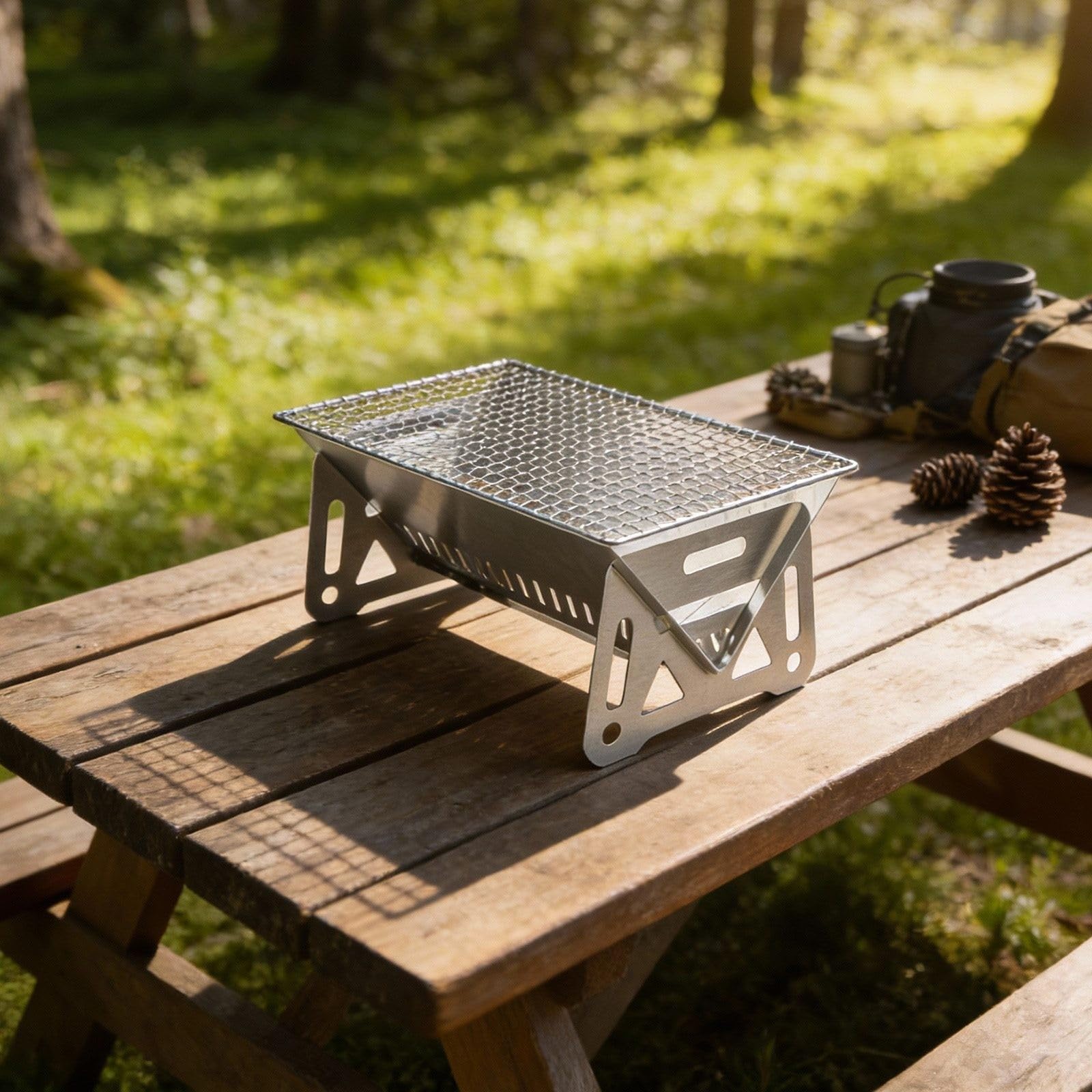 Parrilla plegable para fogata, 40 x 24,2 x 17,5 cm, estufa portátil de carbón para acampar al aire libre, construcción de acero inoxidable, montaje rápido y uso multiescenario (40 x 24,2 x 17,5 cm)