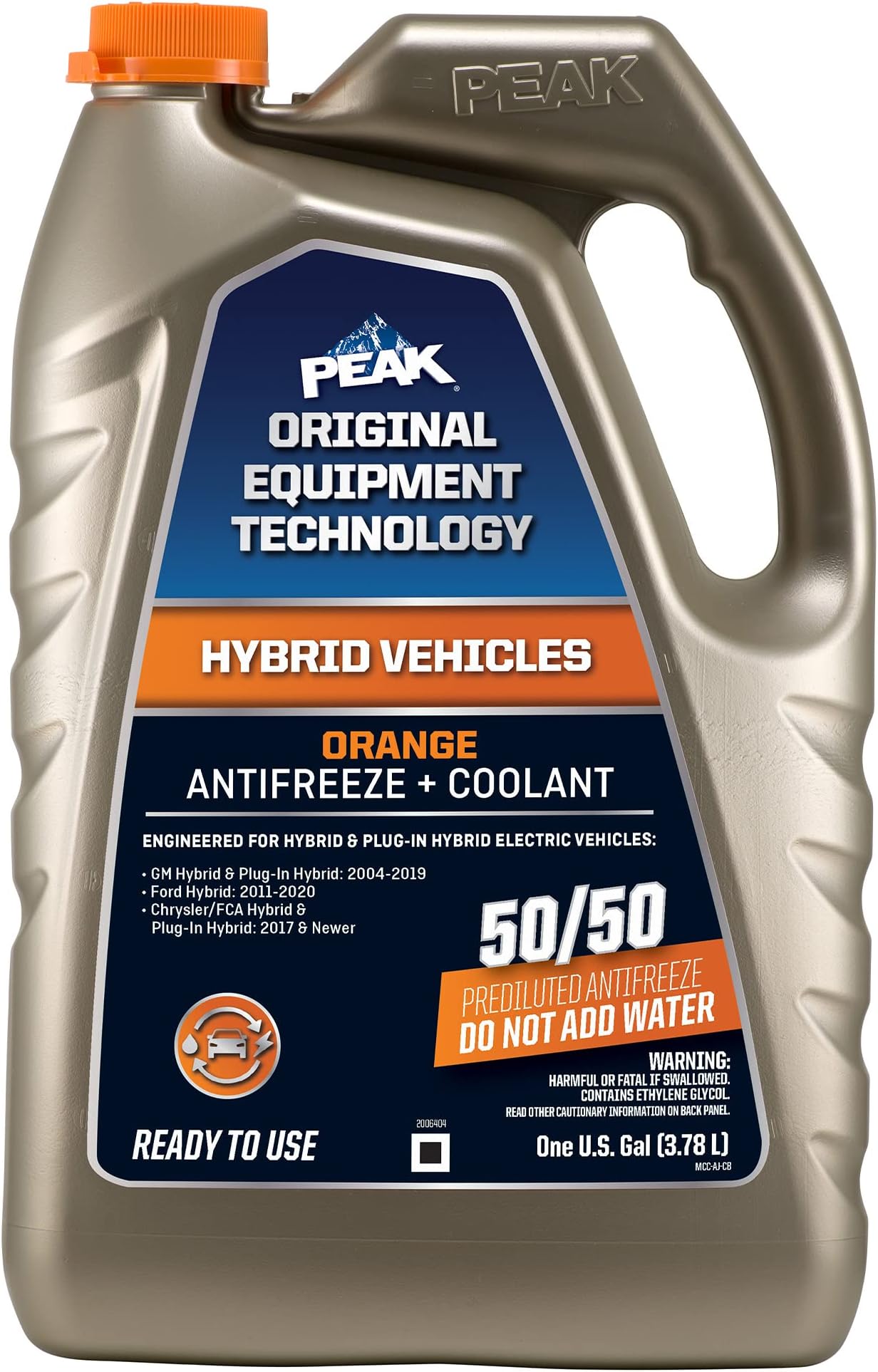 PEAK OET Orange 50/50 Prediluted Antifreeze and Coolant for Hybrid and Plugin