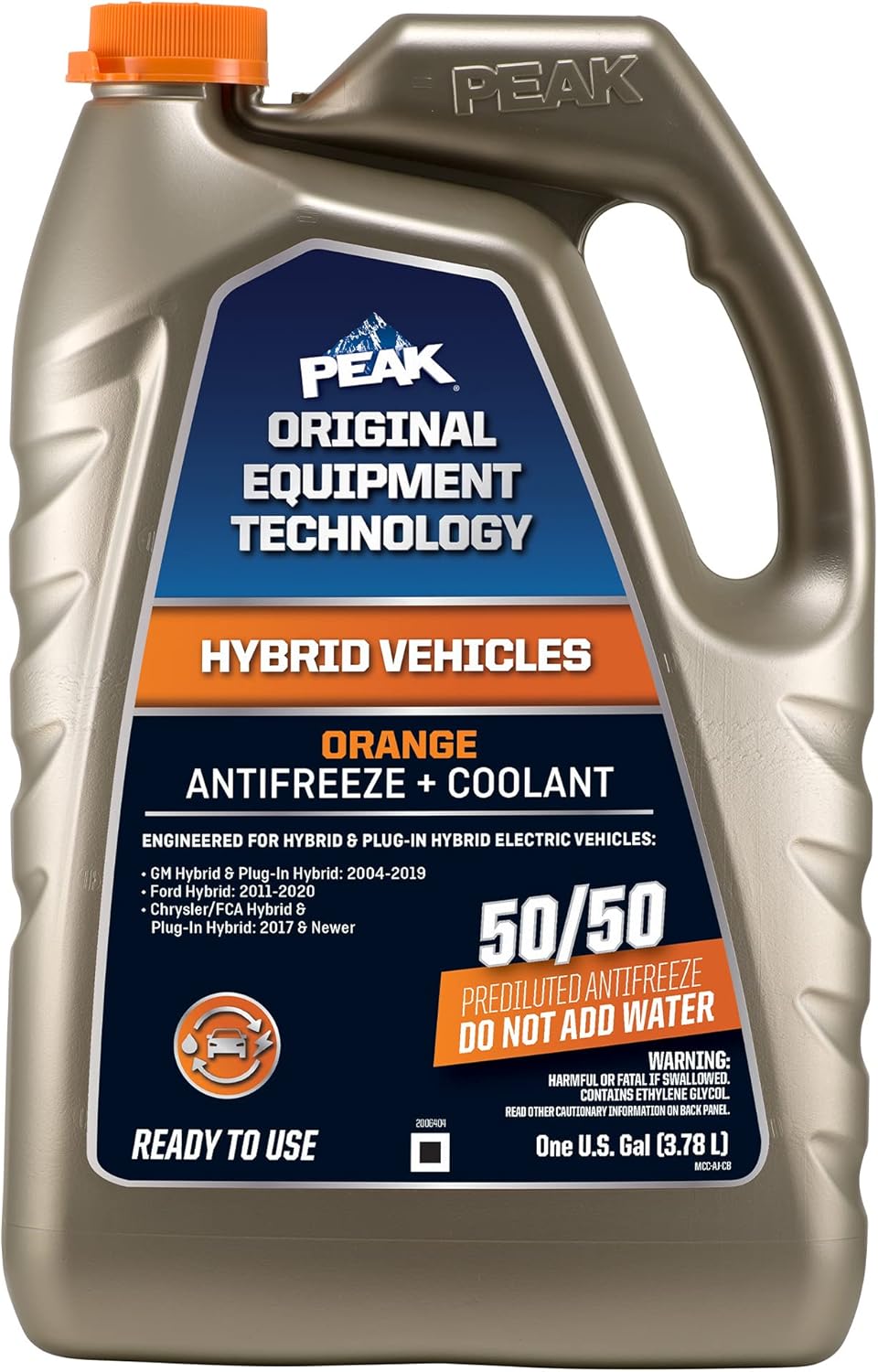 PEAK OET Orange 50/50 Prediluted Antifreeze and Coolant for Hybrid and Plugin