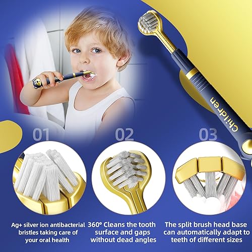 Miniatura 2 de Cepillo de dientes de 3 caras para niños, diseño japonés, triple ángulo, diseño de oso de dibujos animados, cepillo de dientes sensorial para niños