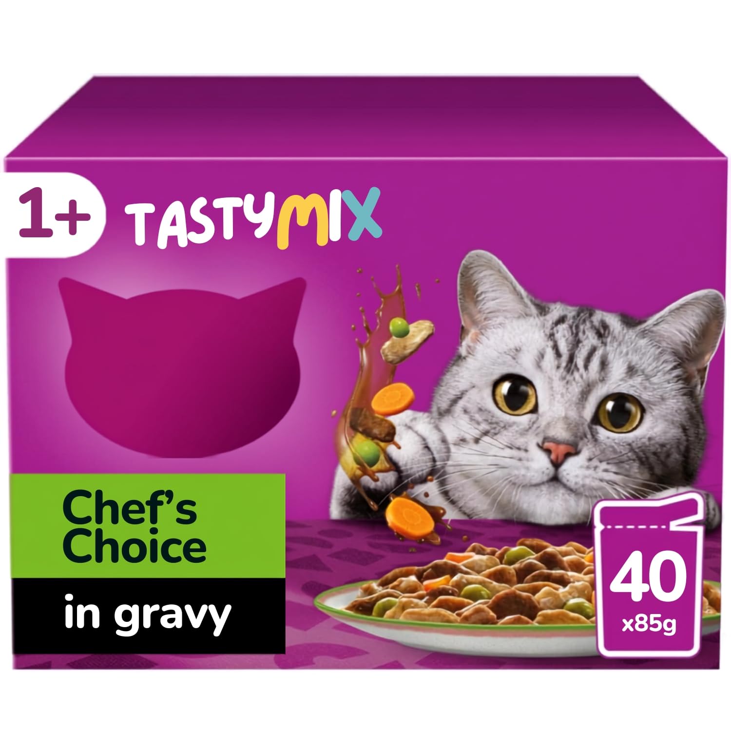 1+ Chef's Choice Mix Mixed Adult Wet Cat Food Pouches in Gravy 120 x 85g